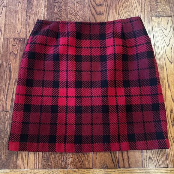 Vintage Eddie Bauer Skirt Womens 14 Wool Blend Black Red Plaid Academia Preppy - Picture 1 of 11